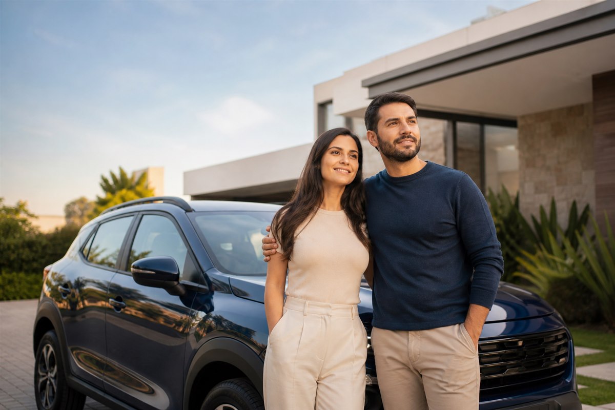 Casal planejando a compra de um automóvel