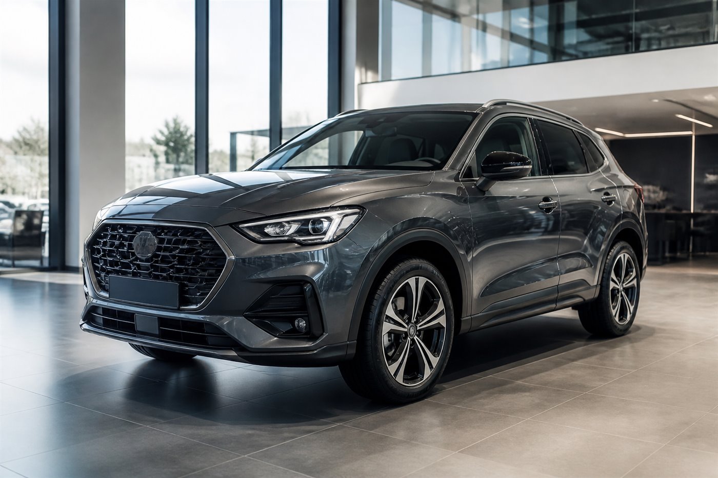 SUV grafite em uma concessionária